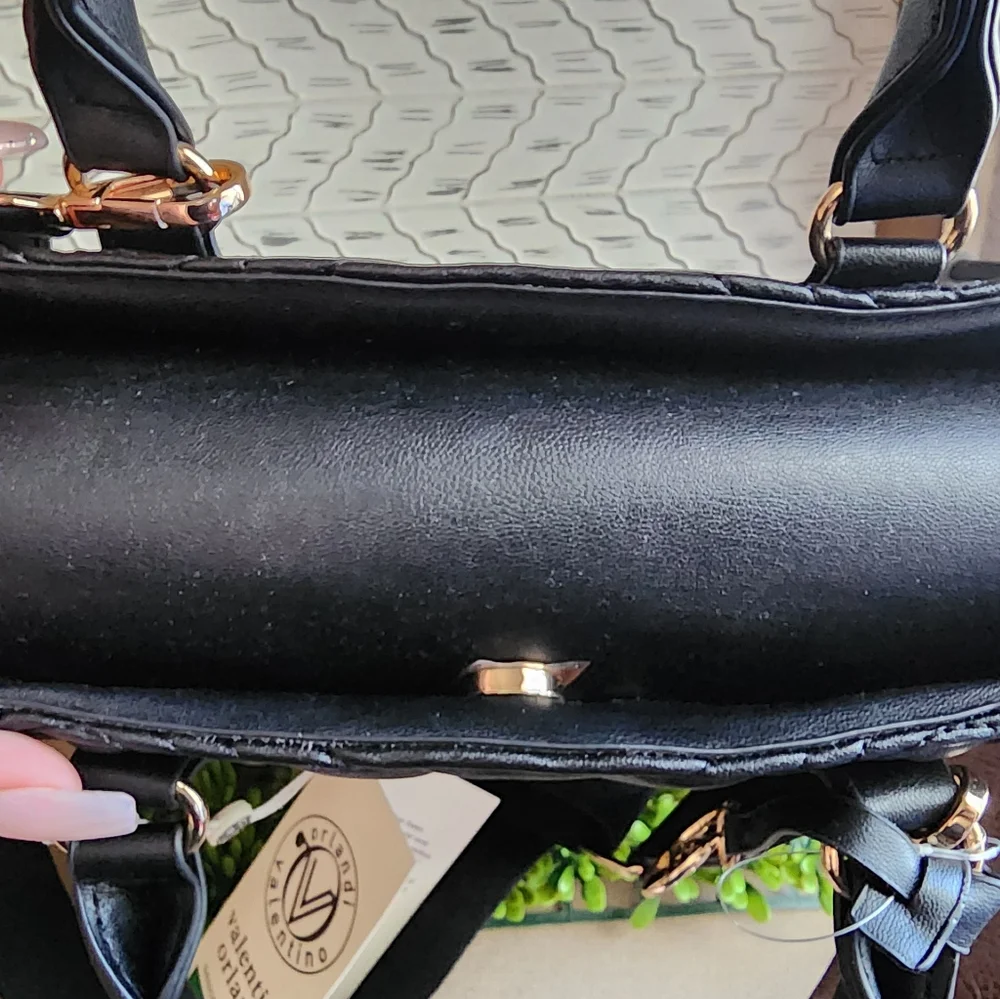 Vince Camuto Black Quilted Leather Satchel with Gold Charm